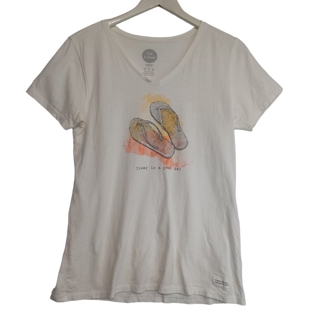 Life is Good Tee Shirt Today is a Good Day White Graphic Short Sleeve Womens Med